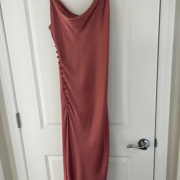 Zara Dusty Pink Elegant Satin Slip Dress with Button high Slit - Picture 3 of 10